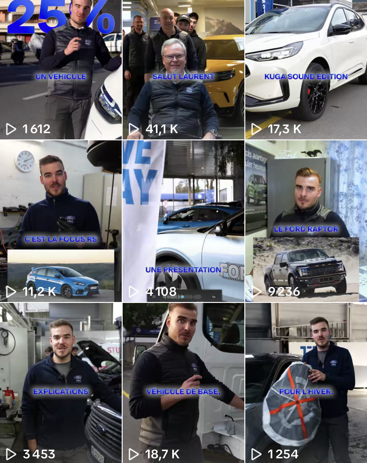Contenus vidéo Garage Schmitt — moyenne de 13'000 vues par publication