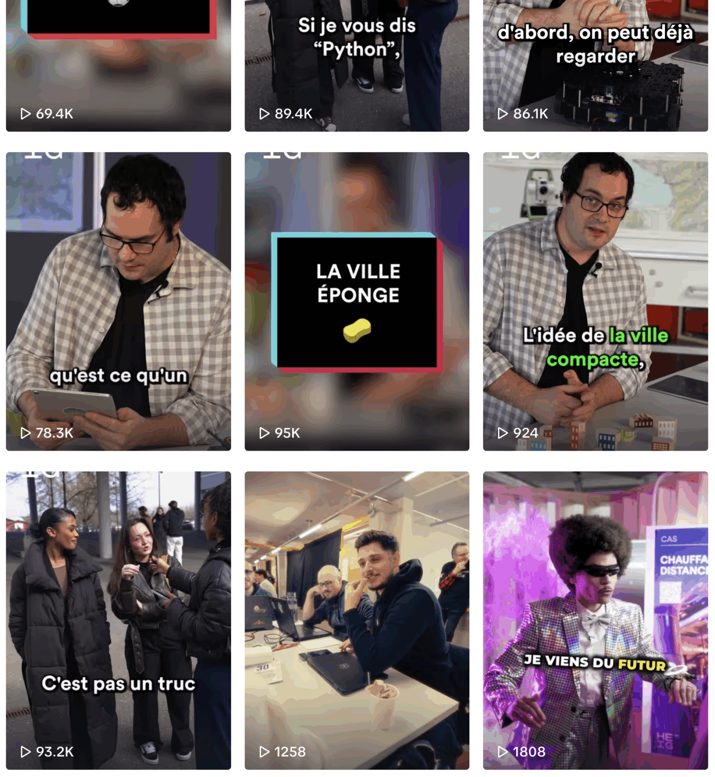 Grille TikTok HEIG-VD — capsules vidéo produites par HOTEI pour la promotion des formations