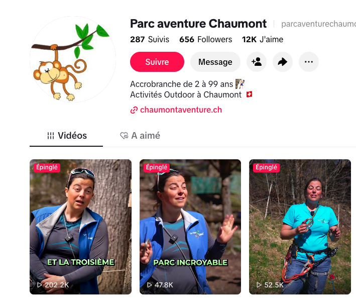 Profil TikTok Parc Aventure Chaumont — contenus social media produits avec HOTEI
